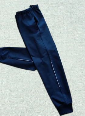 藏蓝色校服裤子加绒加厚半截反光细条运动裤中小学生冬季运动校服