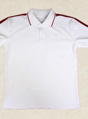 夏季纯棉初高中小学生校服短袖上衣白色拼接酒红色翻领T恤运动衫