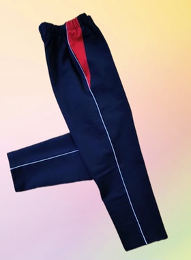 中小学生校服裤春秋藏蓝色红三角一条杠加绒直筒高中运动校服裤子