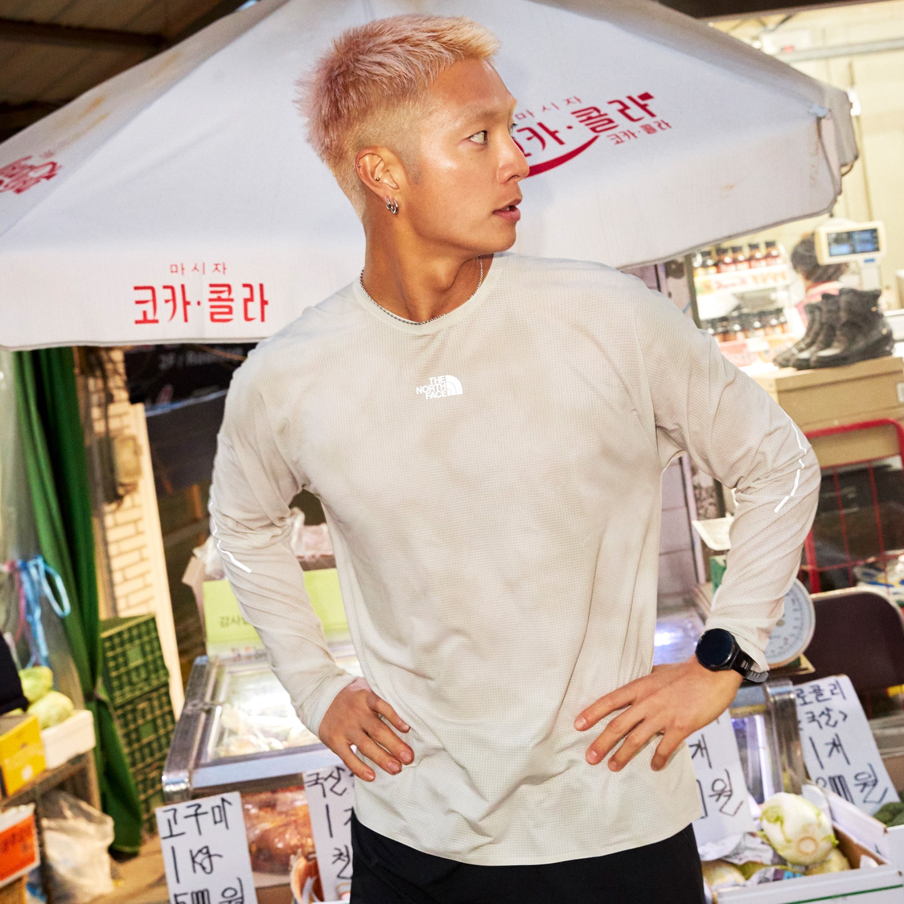 北面户外运动弹力防晒长袖T恤