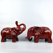 东阳木雕实木红色工艺品招财大象吸水翘鼻象桌面福财木质大象摆件