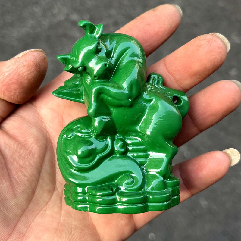实木绿色牛摆件木质牛十二生肖