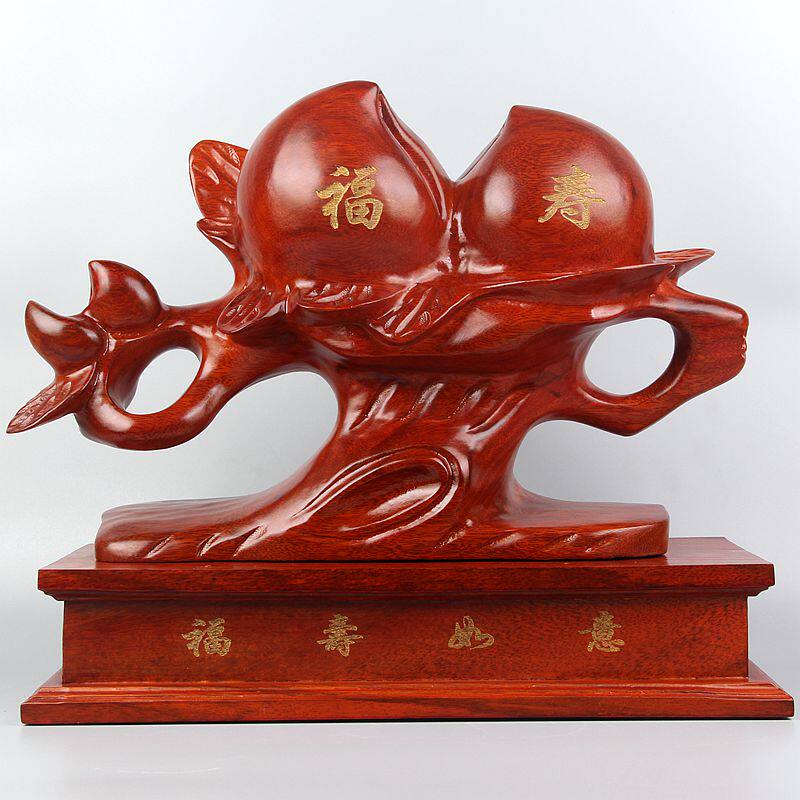 东阳木雕福寿桃摆件实木雕刻如意木质工艺品父母长辈生日祝寿礼物