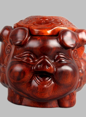 东阳木雕红色纸巾盒家用茶几猪抽纸盒摆件实木质福猪创意家居客厅