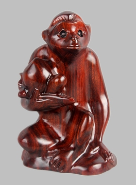 红色梨木质十二生肖猴子工艺品摆件马上封侯招财实木木制猴子礼品