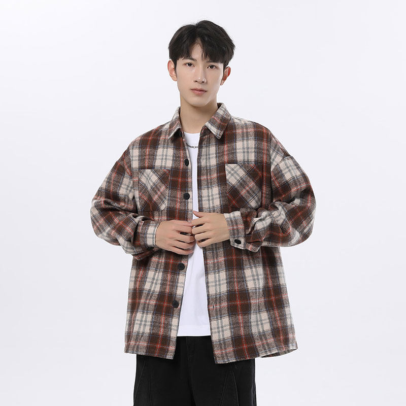 小香风复古格子加厚衬衫夹克外套休闲情侣宽松C2197-P45【特价】A,男装夹克,电商A007