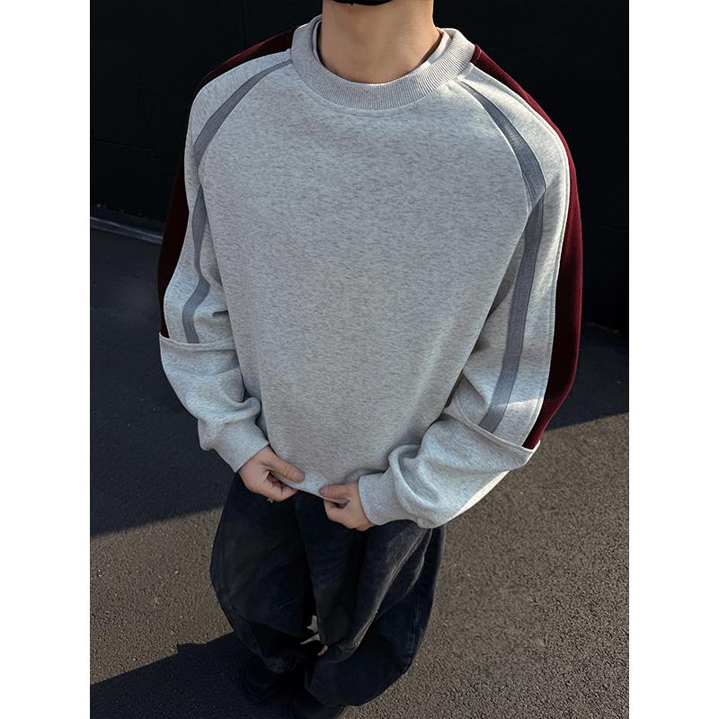 美式潮流拼接卫衣男2025春秋季新款cleanfit撞色宽松休闲内搭上衣,男装卫衣,电商A007