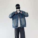 潮流休闲大码宽松男女立体剪裁贴标牛仔外套夹克J303-P65【特价】，男装工装外套，电商A007