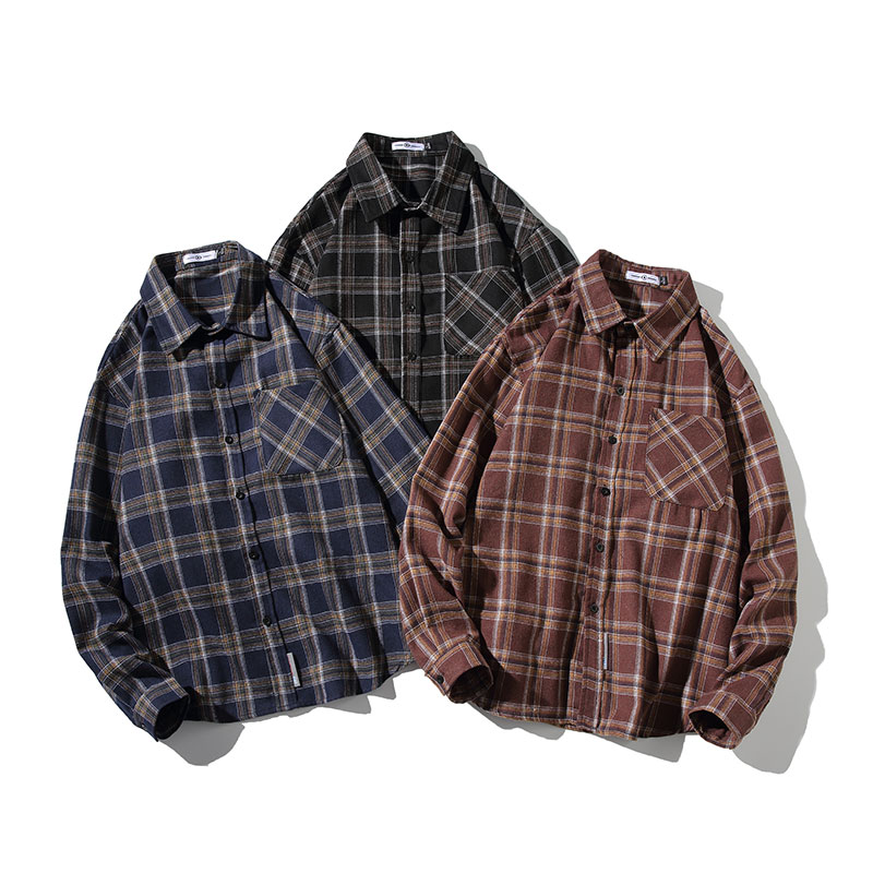 Japanese white bottom flat long sleeve shirt men's loose casual shirt