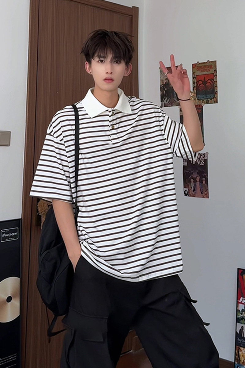 美式条纹短袖polo衫男女大码翻领短袖T恤T3603-P35【特价】,男装Polo衫,电商A007