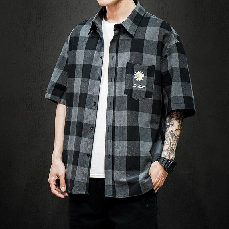 夏日系黑牆潮流原創休閒大碼短袖襯衫