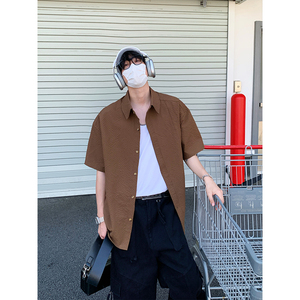 美式潮牌褶皱肌理短袖衬衫男夏季小众通勤衬衣DC2227-特价P30图片