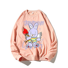 Autumn round neck sweater printed loose pullover with fashionable Japanese white background