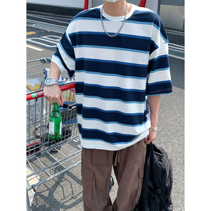 夏季潮流条纹宽松圆领短袖T恤男女百搭上衣T3601-P30【特价】图片