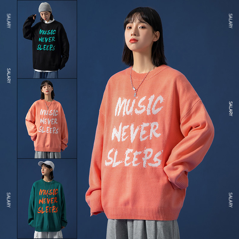 Men's knitted men's sweater with winter collar print