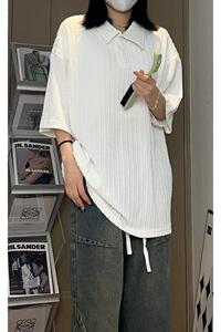 夏季休闲基础流行针织提花压皱垂感翻领短袖T恤T3396-P36【特价】图片