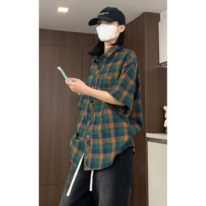 夏季潮流复古格子大码休闲男短袖衬衫C2176-P27【特价】图片