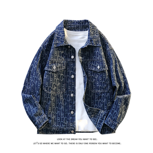 休闲大码复古潮流立体剪裁做旧牛仔外套夹克J8282-P58【特价】图片