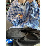潮流复古扎染格子大码宽松长袖衬衫内搭外套C2204-P42【特价】，男装衬衫，电商A007