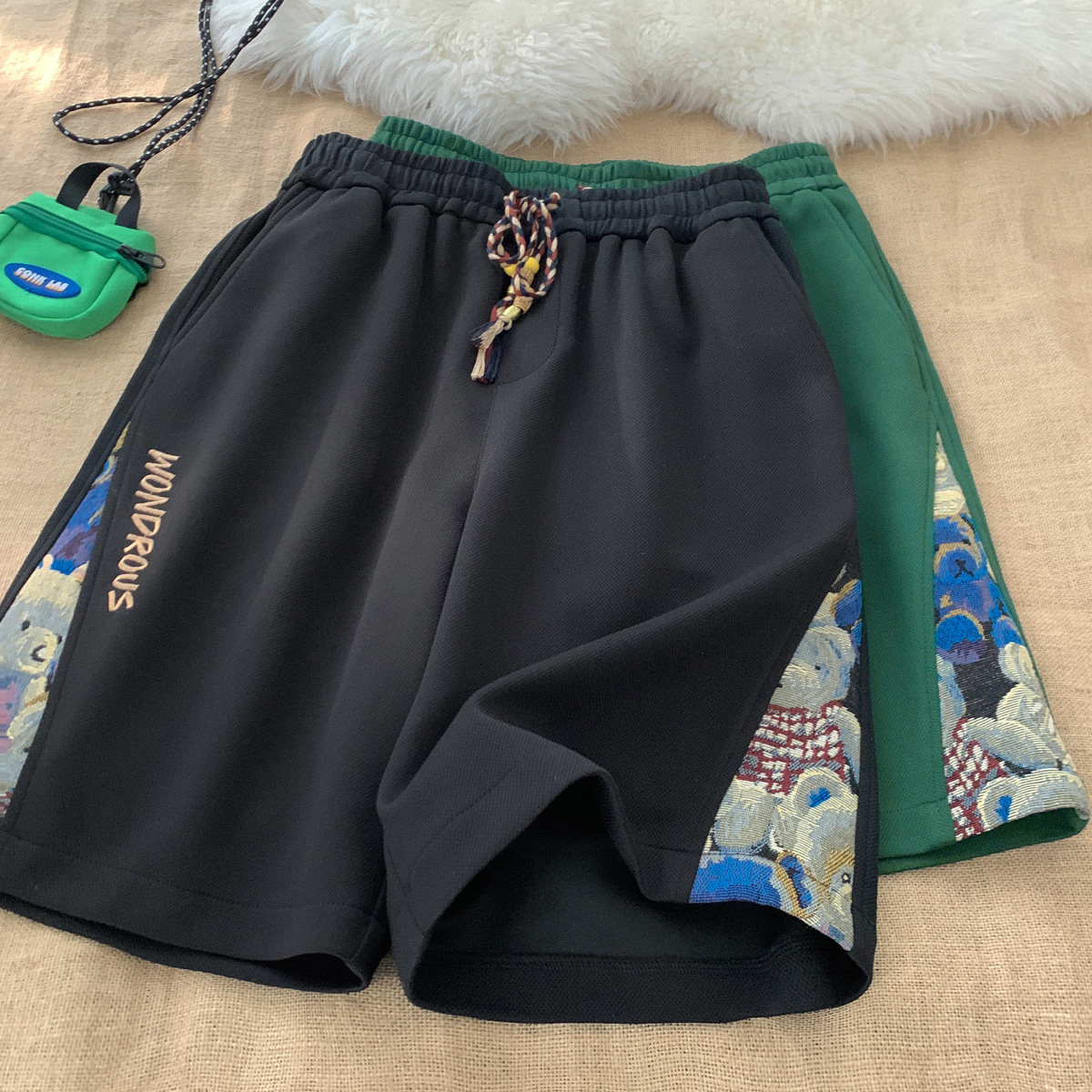 休闲小熊绣花新中式短裤男夏季五分大码沙滩裤K8477-P25【特价】,男装牛仔裤,电商A007