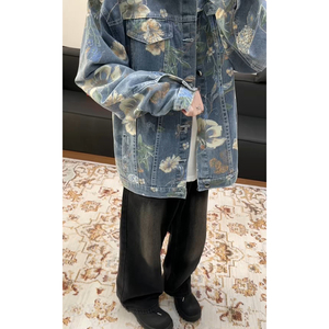 潮流花卉印花大码宽松男女拼色牛仔外套夹克JA27-P68【特价】图片