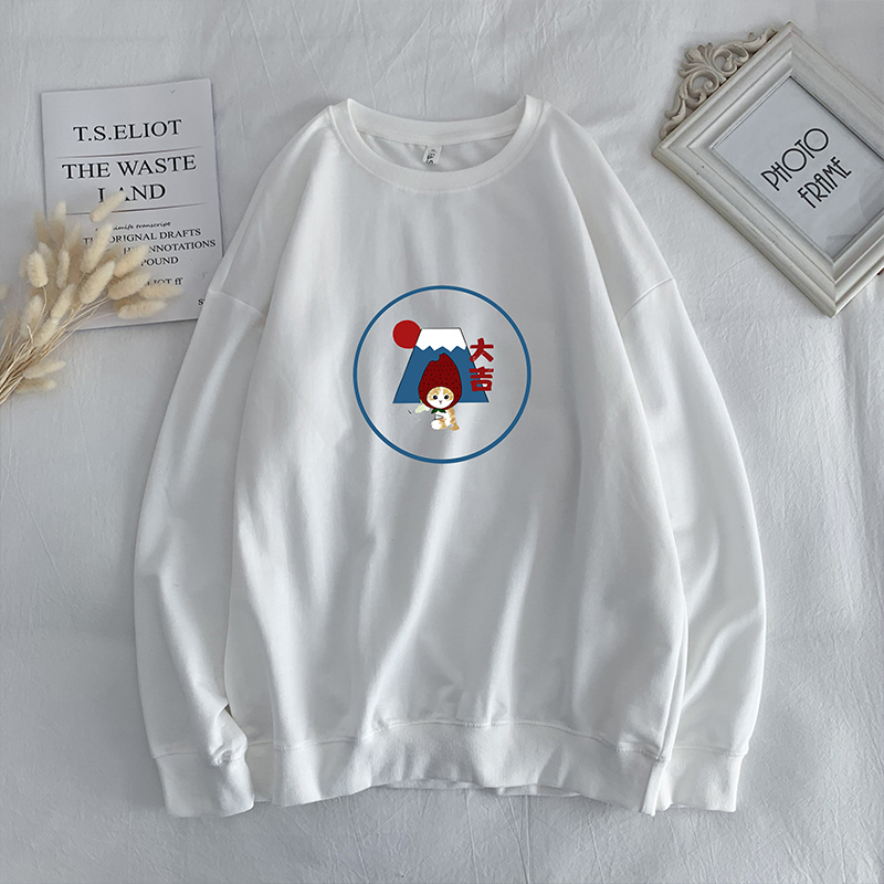 Hong Kong style flat trend multicolor Crew Neck Sweater autumn print bottoming shirt