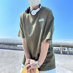 港风夏季潮流美式麂皮绒短袖T恤大码休闲圆领T3372-P25【特价】-a,hip hop 风穿搭女生图片
