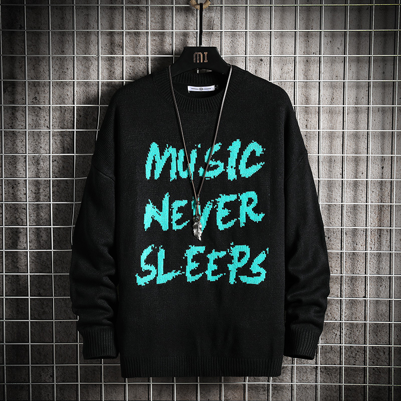 Japanese mesh hanging beat crew neck men's sweater Pullover knitted letter printing