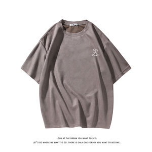 春夏潮流大码休闲美式印花圆领麂皮绒短袖T恤 T3389-P22【特价】图片