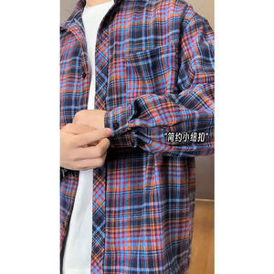 春季韩版潮流复古格子大码翻领长袖衬衫内搭C2170-P32【特价】图片