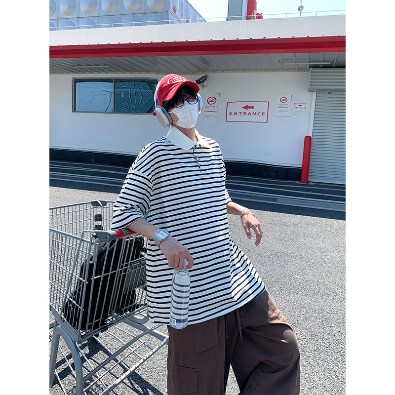 美式条纹短袖polo衫男女大码翻领短袖T恤T3603-P35【特价】,男装T恤,电商A007