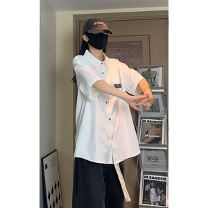 日系复古短袖衬衫男宽松高级感学院风情侣衬衣DC2229-特价P30图片