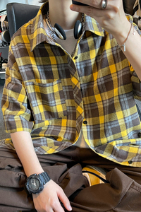 夏季潮流复古格子大码休闲男短袖衬衫C2176-P27【特价】图片