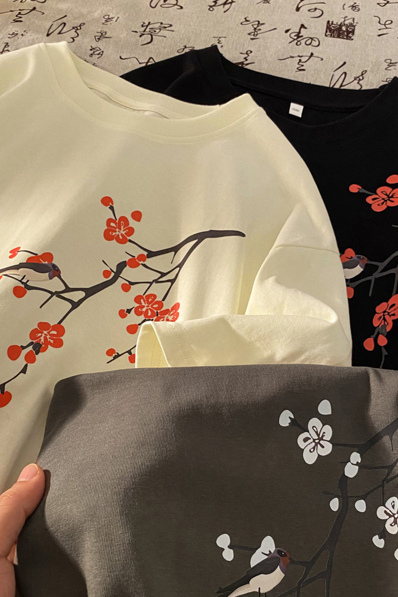 风新中式梅花240克双纱精梳棉半袖短袖T恤T3514-P25【特价】,男装T恤,电商A007