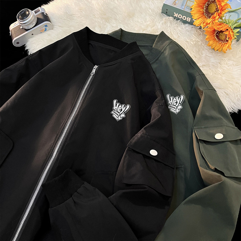 大码印花棒球领夹克潮酷宽松工装风男外套J7223-P50【特价】图片