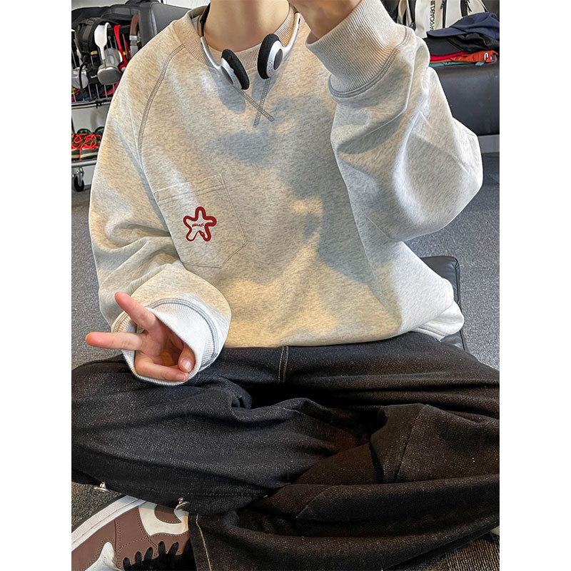 潮流坎车撞色线圆领印花卫衣大码休闲内搭上衣W4656-P41【特价】图片