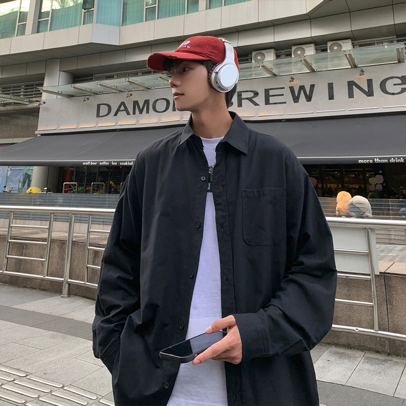 春季新款纯色宽松重磅外套男大码港风休闲衬衫C2177-P35【特价】，男装衬衫，电商A007