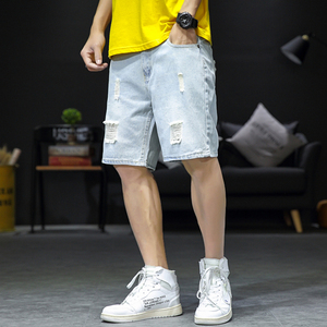 2019 夏季新款日系男大码休闲五分裤男牛仔短裤乞丐裤D03-P45图片
