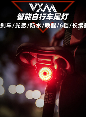 VXM自行车尾灯刹车智能感应灯公路山地车夜骑警示灯长续航USB充电