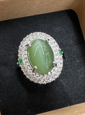 和田玉碧玉猫眼戒指