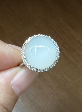 霸气饱满新疆和田玉白玉猫眼戒指