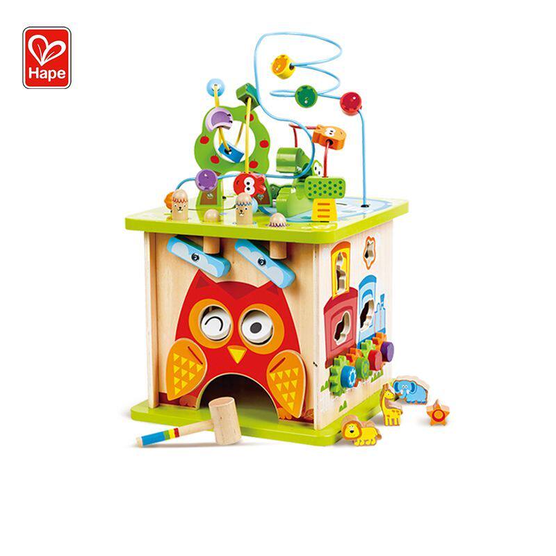 Hape森林动物开心农场游戏盒绕珠儿童婴幼儿多六面体宝宝益智玩具