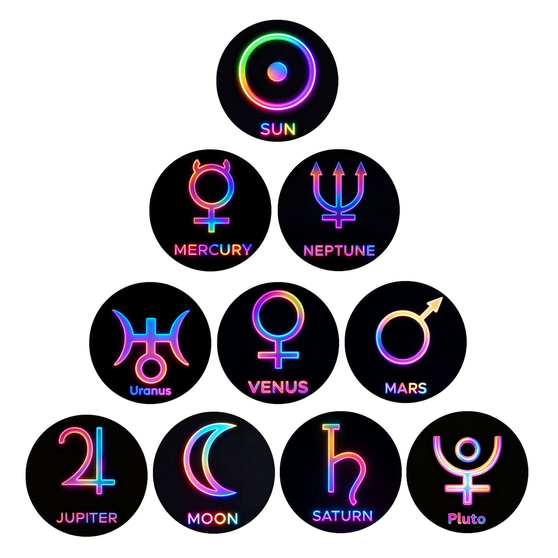 黑底炫彩太阳系十大行星星盘符号水晶玻璃软磁冰箱贴家居装饰礼物图片