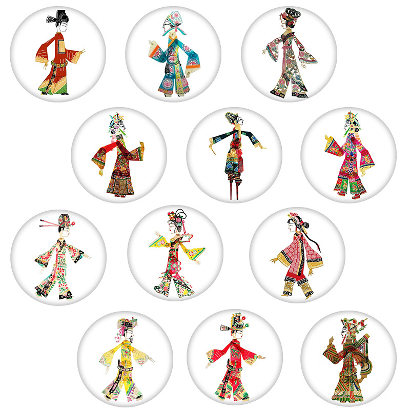 中国风皮影人偶非遗艺术品时光宝石水晶玻璃软磁冰箱贴装饰贴代发