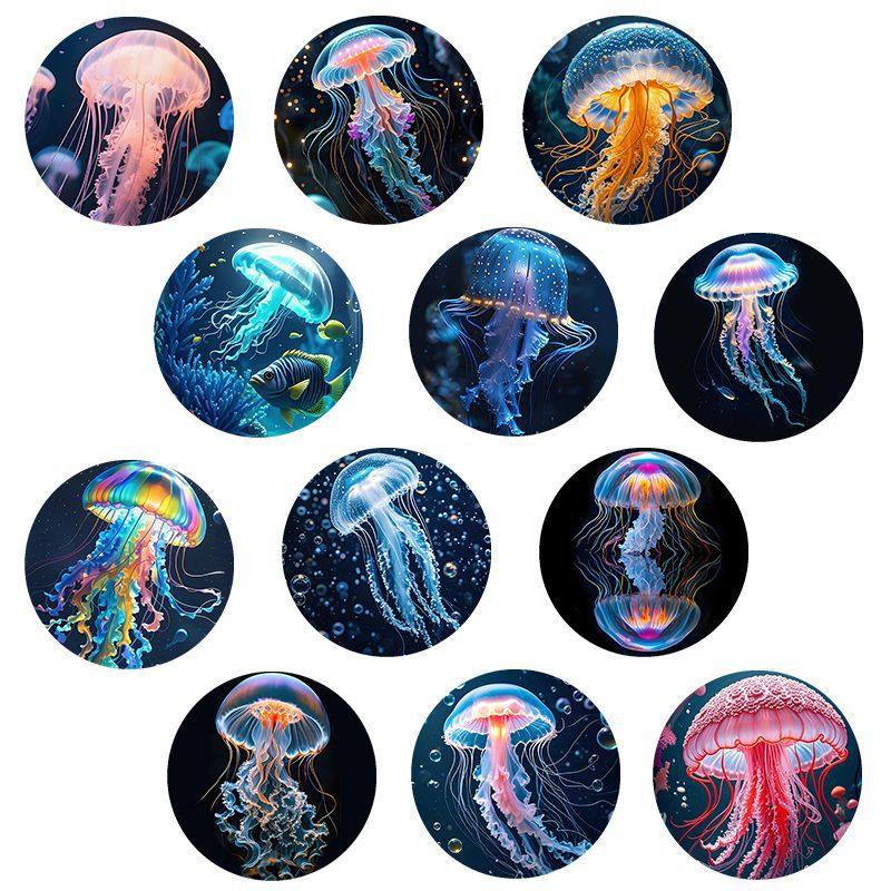 跨境货源海洋炫彩水母系列 时光宝石玻璃贴片软磁冰箱贴 工厂直销