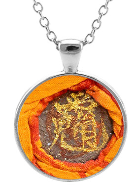 新款配饰龙虎山手工蓝金道家山鬼祈福符玻璃贴片吊坠项链颈链配饰