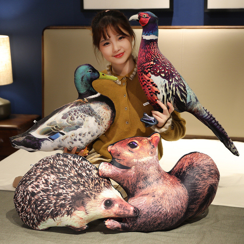 仿真野兔子毛绒玩具猫头鹰抱枕动物绿头鸭公仔床上玩偶靠垫枕头女图片