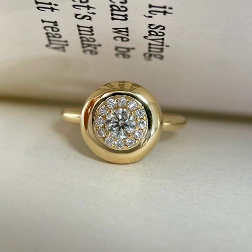 真钻复古设计钻石大纽扣戒指18K