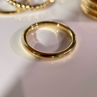 九十一篇 18K黄金 立体素圈金戒指 实心圆环戒指 情侣对戒尾戒