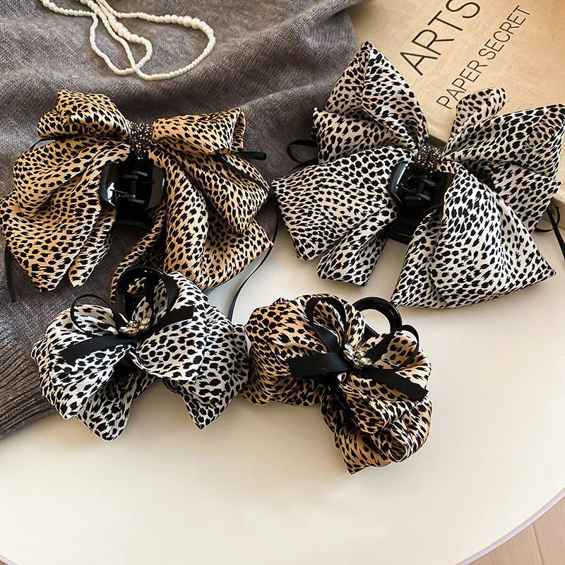 咖色豹纹蝴蝶结抓夹发夹网红同款鲨鱼夹高级感春夏气质飘带马尾夹